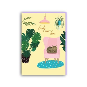 Nieuwe Home Card, vrij nieuw huis hard, nieuwe home card voor kattenliefhebbers, nieuwe home cat card, House Warming Card, Happy New Home Card, tabby cat
