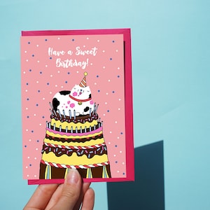 Chat d’anniversaire - Carte de voeux A6 - Anniversaire - Gâteau d’anniversaire - Carte d’anniversaire drôle