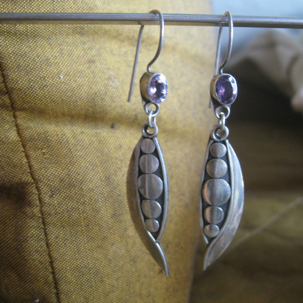 Vintage Sterling Silver Balinese Earrings With Amethyst