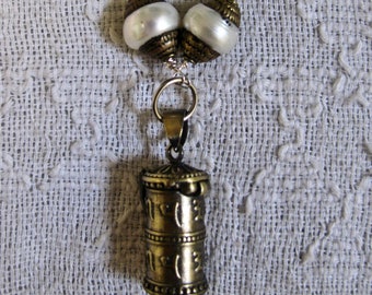 Tibetan Prayer wheel mala/necklace, Tibetan Prayer wheel that opens, Tibetan prayer wheel and Tibetan pearl bead necklace