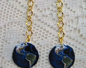 Pendientes elegantes del Día de la Tierra, Pendientes largos Planeta Tierra, Pendientes Celebrar el Día de la Tierra