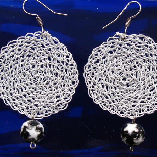 Crocheted by hand,Full Moon wire earrings, Celestial Star Moon earrings, Hand crocheted full moon wire earrings