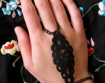 Recycled bicycle tire ring bracelet, Black Lacey Bohemian ring bracelet,  elegant ring/bracelet