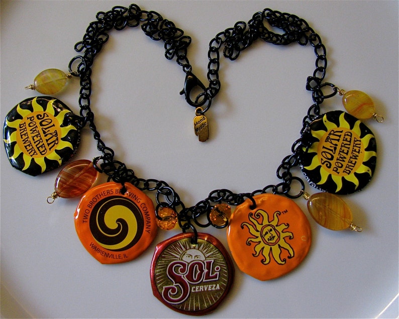 Recycled bottle cap SUN necklace Upcycled bottle cap SUN Etsy