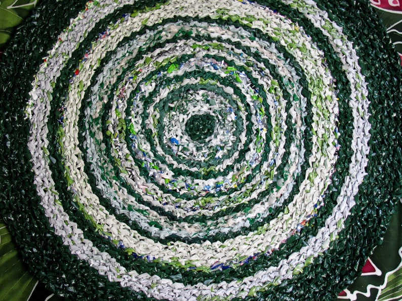Recycled Green green Crochet Plastic Bags Rug, Upcycled Designer Eco Area Rug/wall Hanging