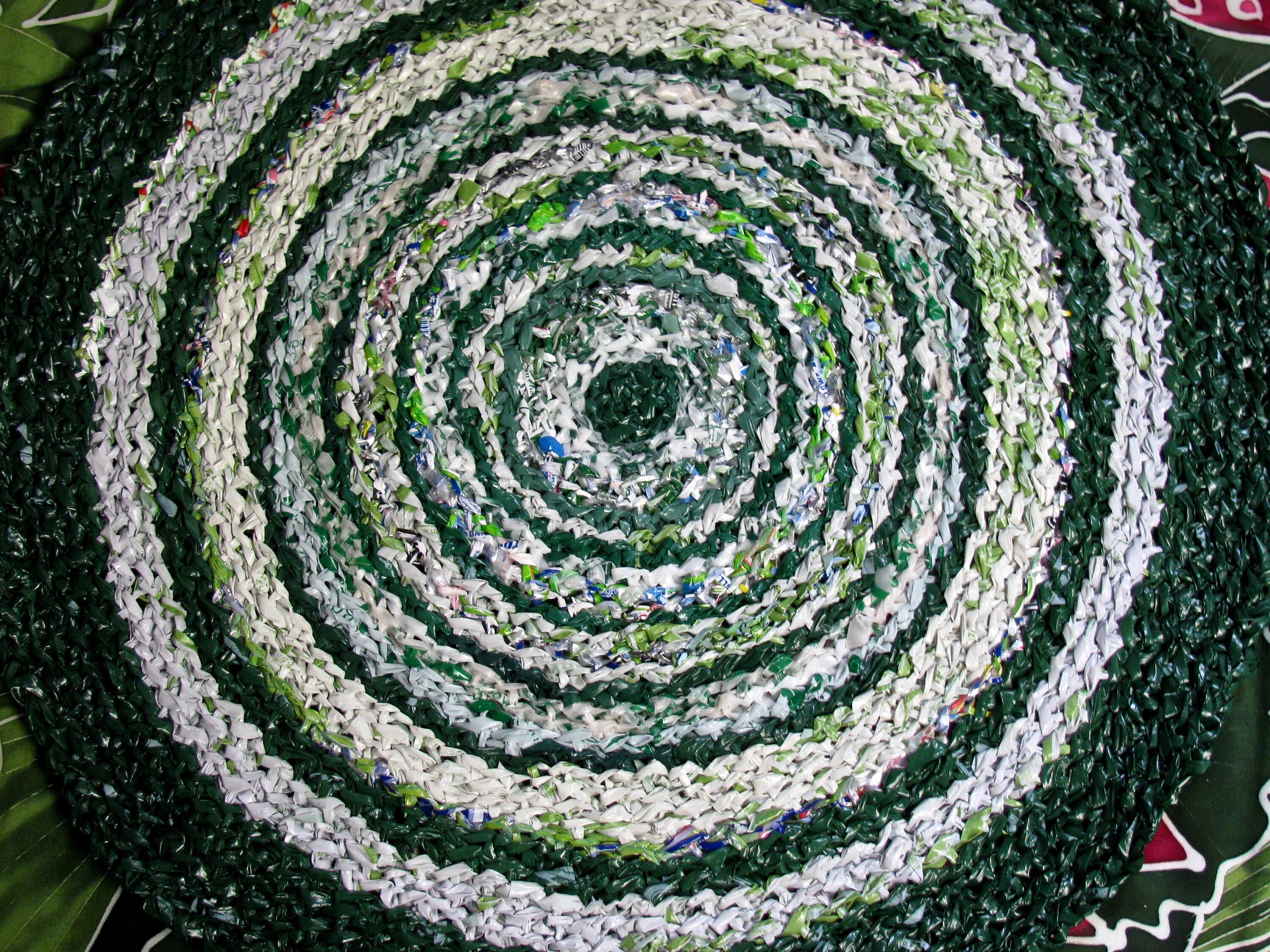 Recycled Green green Crochet Plastic Bags Rug, Upcycled Designer Eco