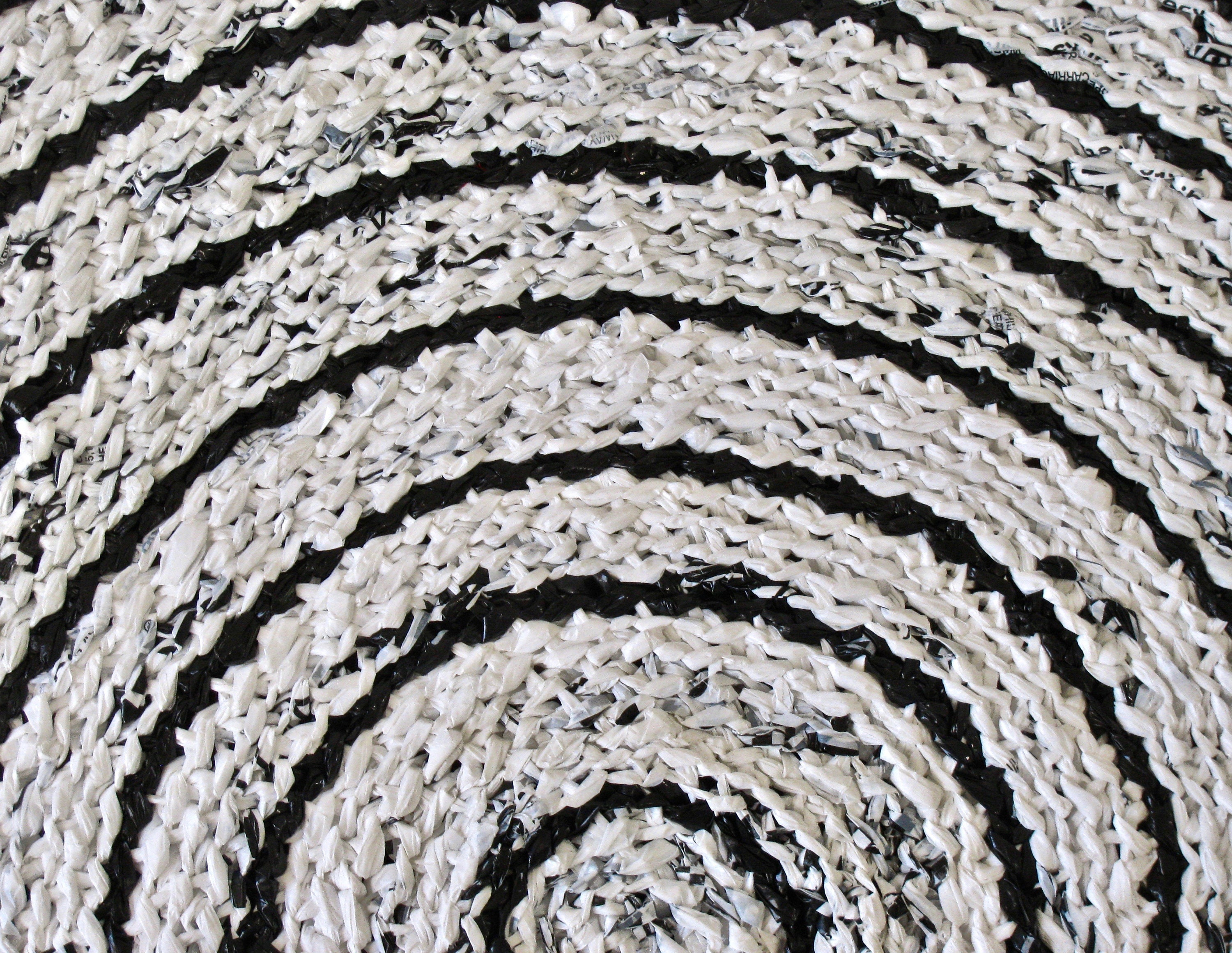 Recycled Plastic Rug, Designer Black and White Rug, Upcycled Eco