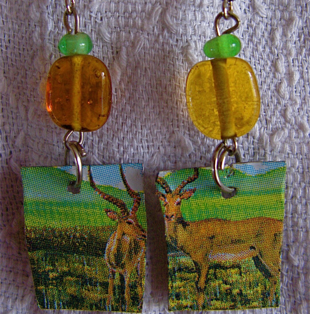 Recycled Tin Can Earrings, Upcycled Tin Earrings With Glass Beads, Eco