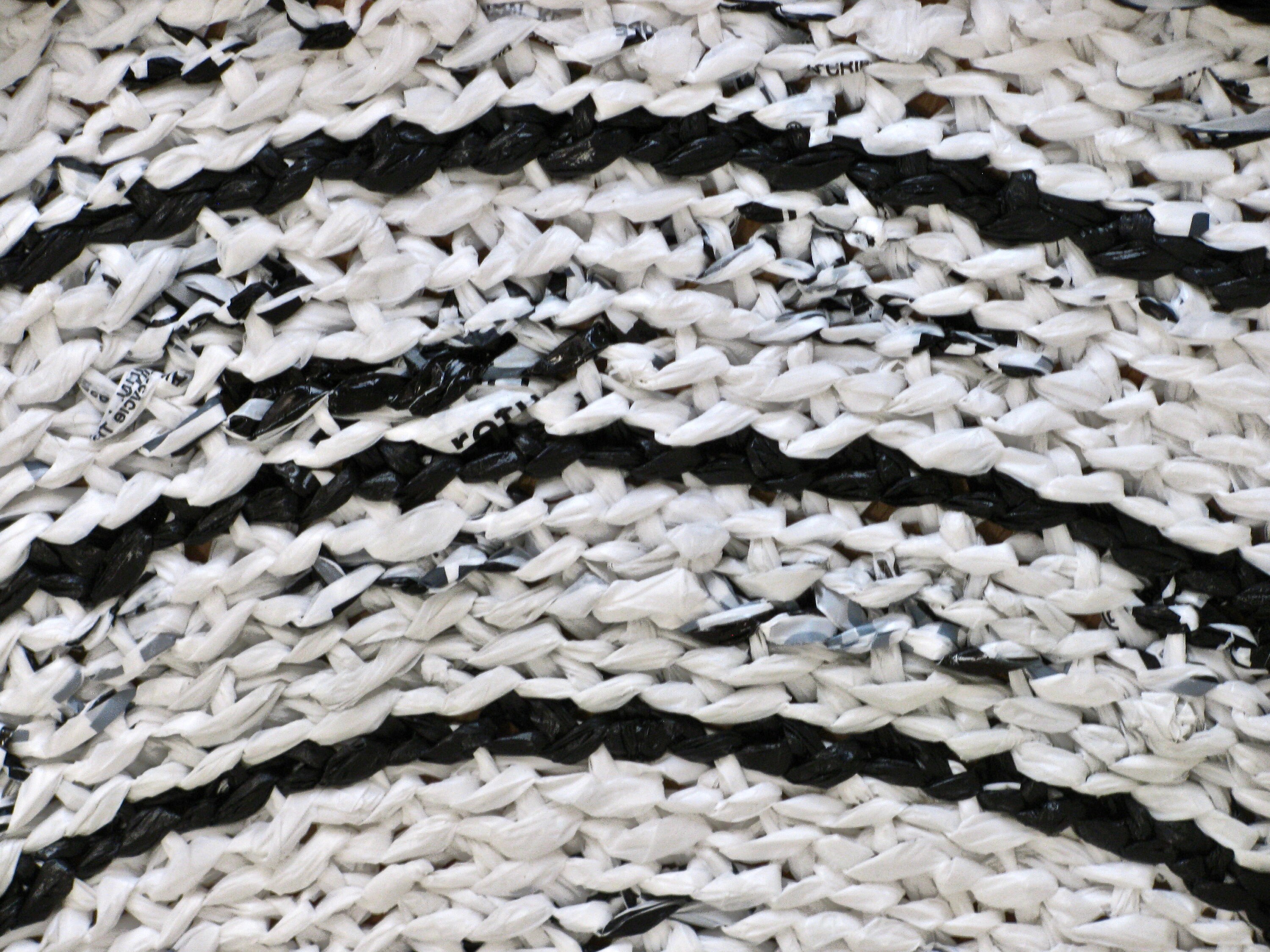 Recycled Plastic Rug, Designer Black and White Rug, Upcycled Eco