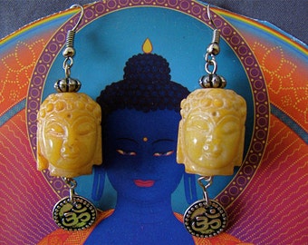 Buddha OM earrings, Soapstone Buddha earrings, Sacred Buddha earrings