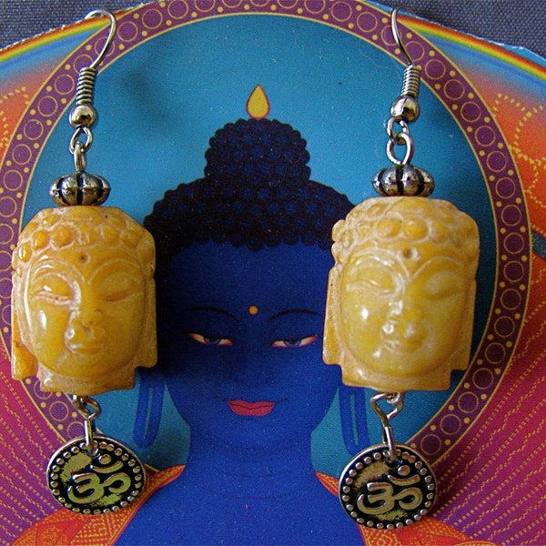 Buddha OM earrings, Soapstone Buddha earrings, Sacred Buddha earrings