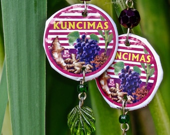 Recycled Bottle cap earrings, Upcycled bottle cap earrings, Zero waste hand made earrings