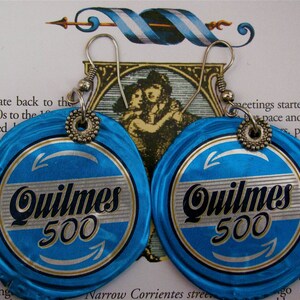 Buenos Aires  big recycled  bottle cap earrings, Recycled Tango earrings, BA Bottle cap earrings