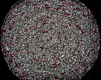 Recycled Silver Eco rug, Upcycled plastic bags crocheted rug,Zero waste designer crocheted rug