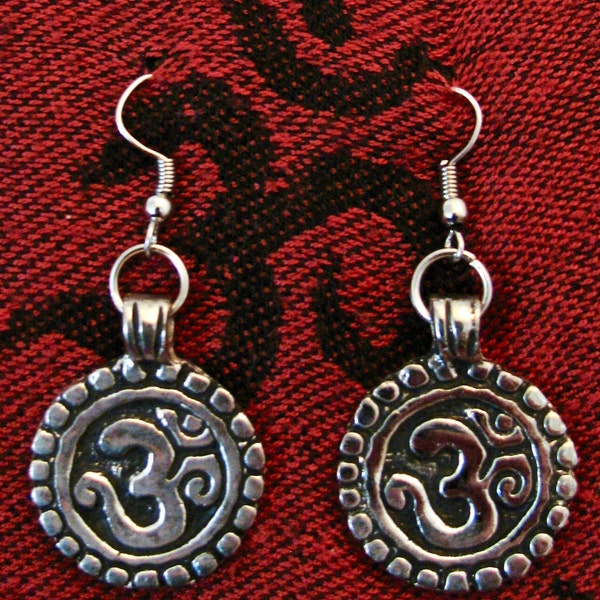 Nepalese Om earrings, Silver Om earrings, OM Peace earrings