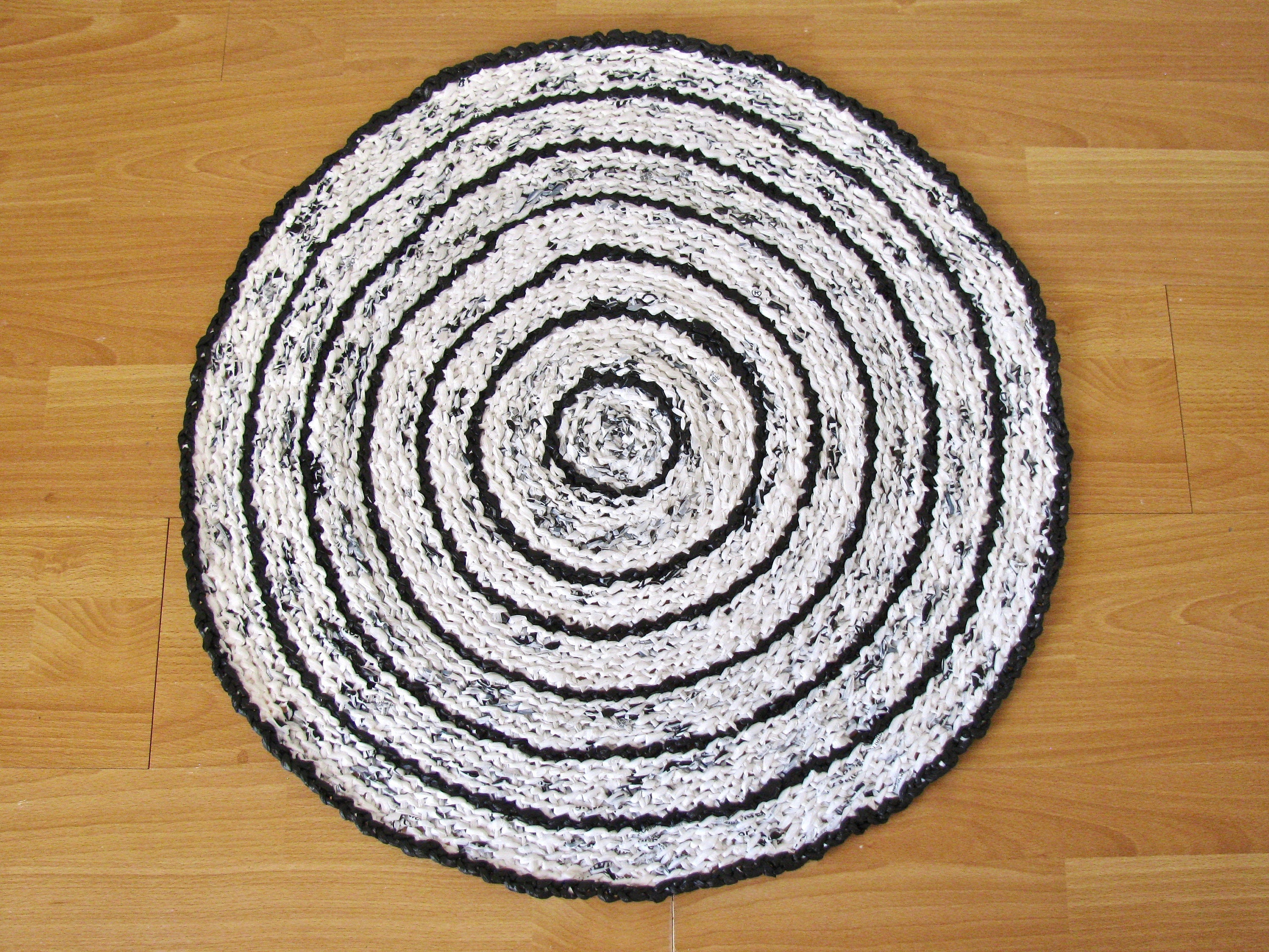 Recycled Plastic Rug, Designer Black and White Rug, Upcycled Eco