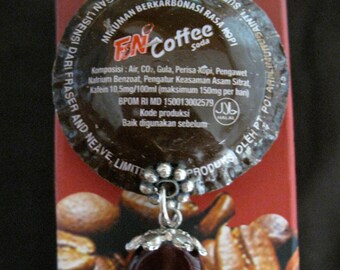 Coffee Recycled bottle cap necklace with Silver beads