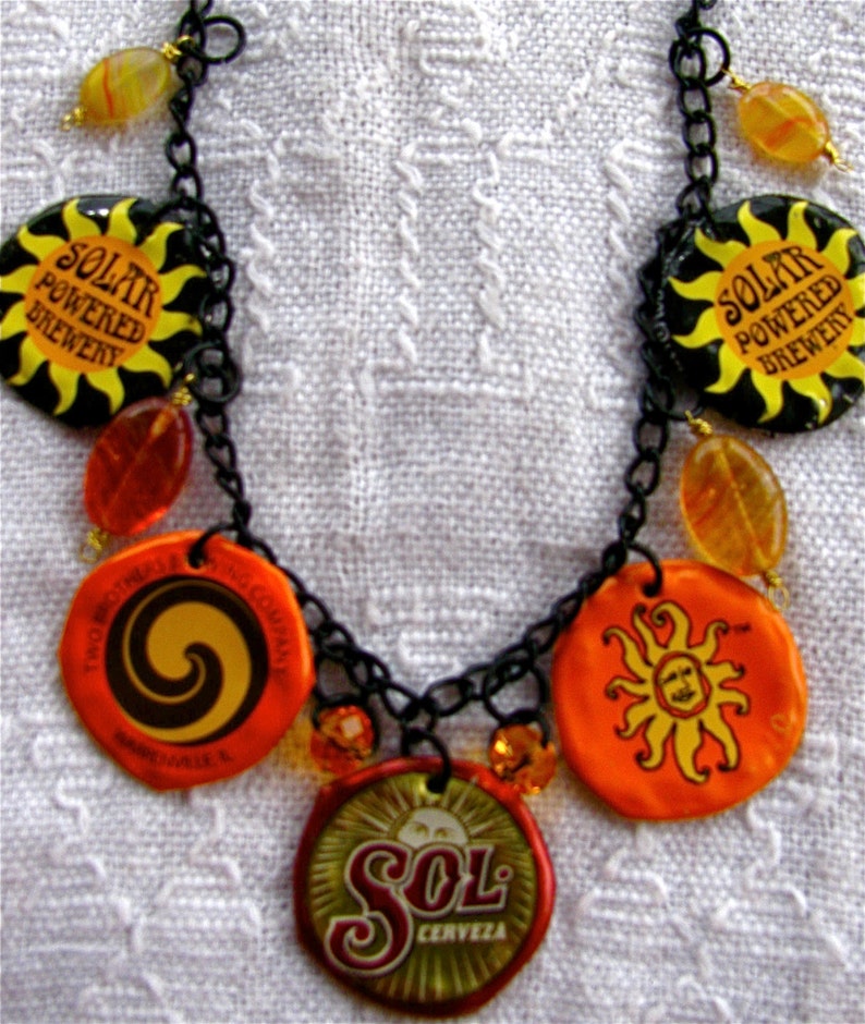 Recycled bottle cap SUN necklace Upcycled bottle cap SUN Etsy