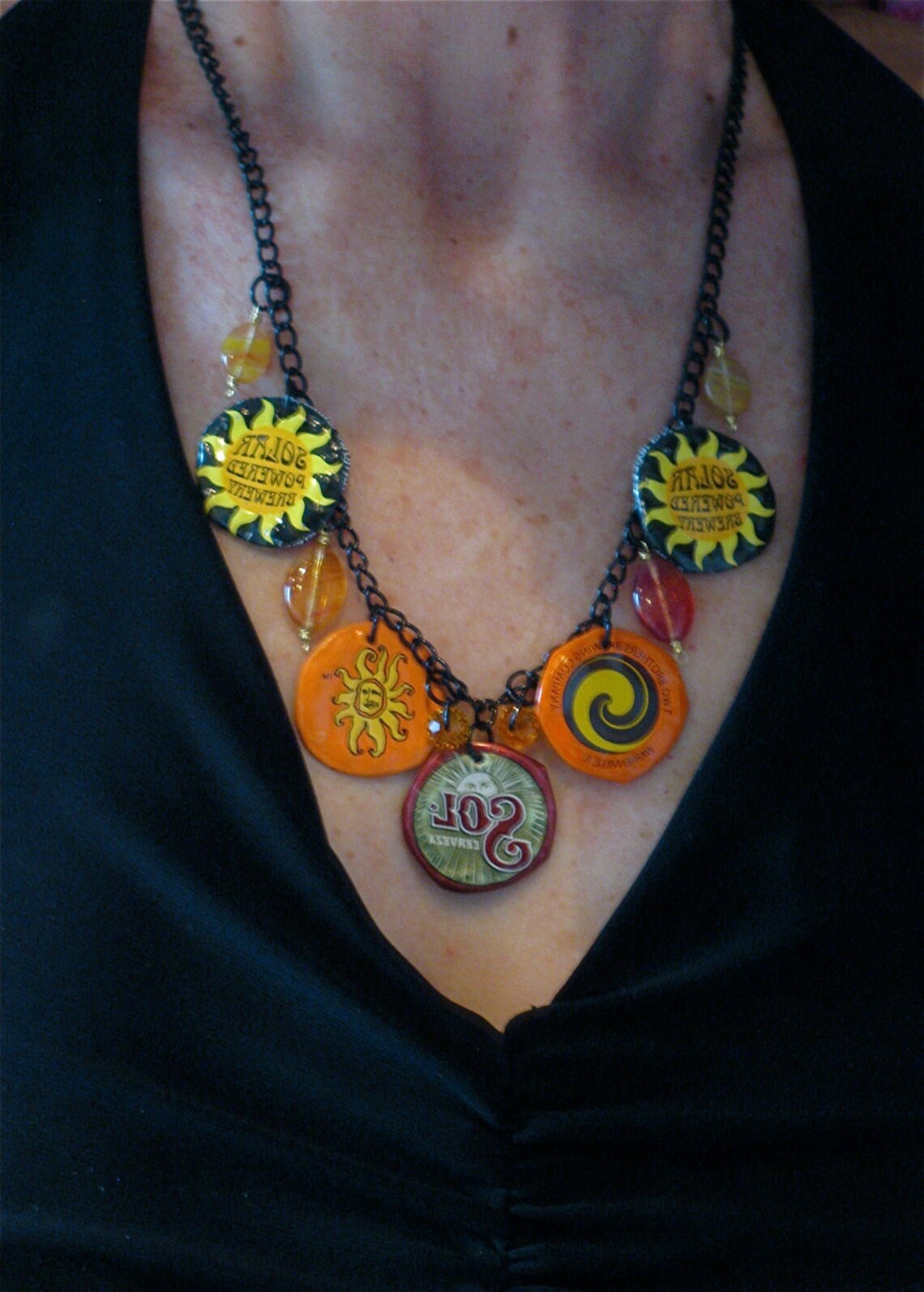 Recycled bottle cap SUN necklace Upcycled bottle cap SUN Etsy