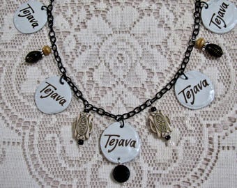 Eco friendly, Zero waste, Upcycled bottle cap & Asian, Vintage beads necklace, Indonesia, Recycled necklace