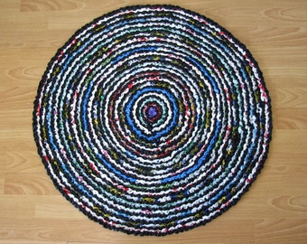 Recycled crocheted plastic designer rug, Upcycled plastic bags crocheted accent rug, Designer rug recycled multicolored, Wall decor