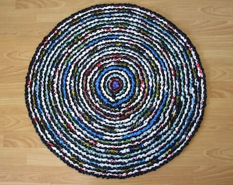 Recycled crocheted plastic designer rug, Upcycled plastic bags crocheted accent rug, Designer rug recycled multicolored, Wall decor