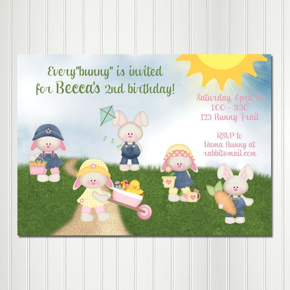 Bunny Invitation, Bunny Party, Bunny Birthday, Spring Invitation, Spring Party, Easter Invitation, Easter Party, Everybunny is Invited. Il_570xn
