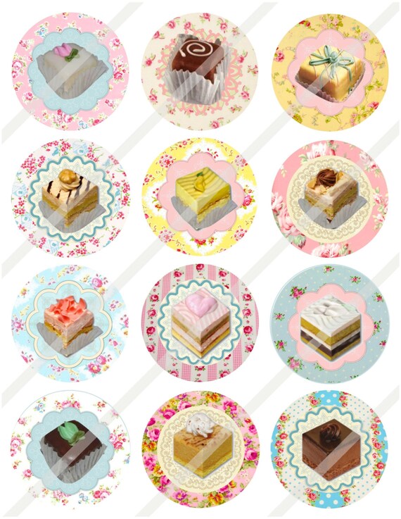 Vintage Tea Party, Petit Fours, Circles, Sticker Sheets, Print or Digital Download 2.5 Il_570xn