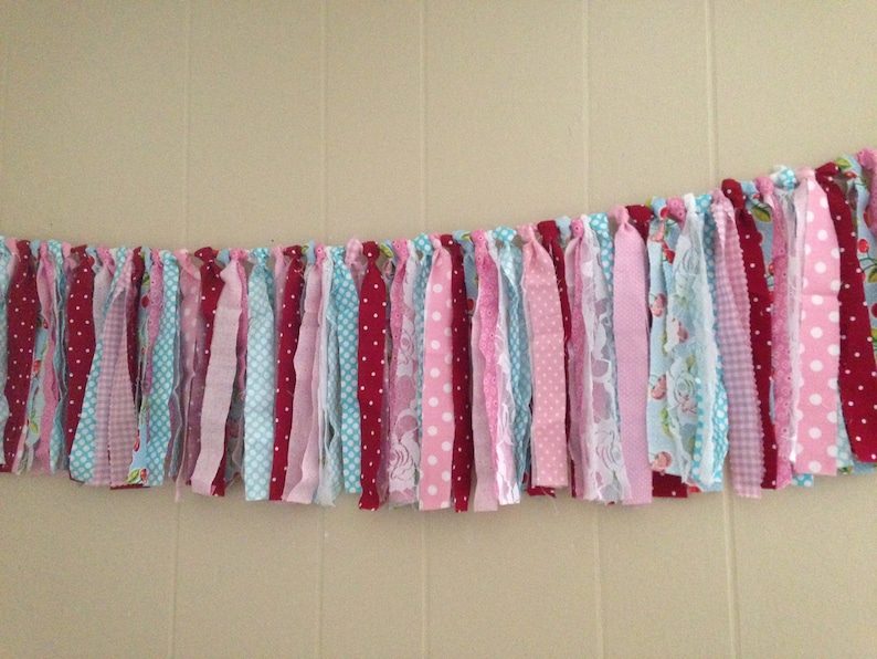Fabric Garland Sweet as Pie Cherry Garland aqua Banner Red First Birthday pink Banner Cherry Pie Hi Chair Photo Backdrop