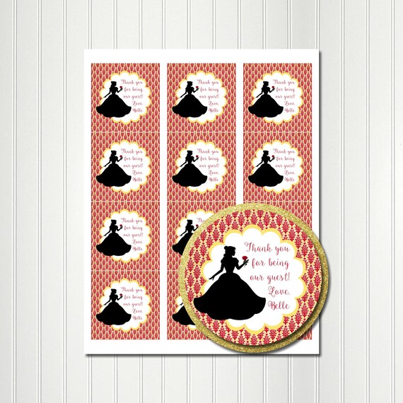 Belle Stickers, Beauty and the Beast, Sticker, Tag, Thank You Tags, Favor Tags, Belle Birthday, Belle Party, Party Favor, 2.5 Il_570xn