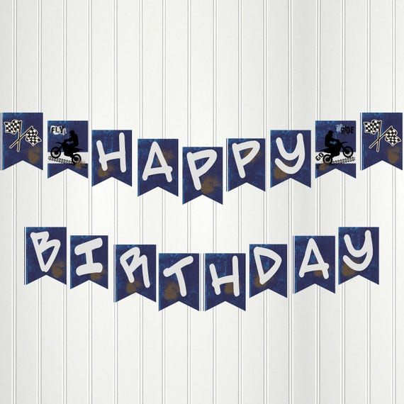 Motocross Banner, Dirt Bike, Happy Birthday Banner, Racing Party, Dirt bike Birthday, Bunting, Kicking Up Dirt Banner Il_570xn