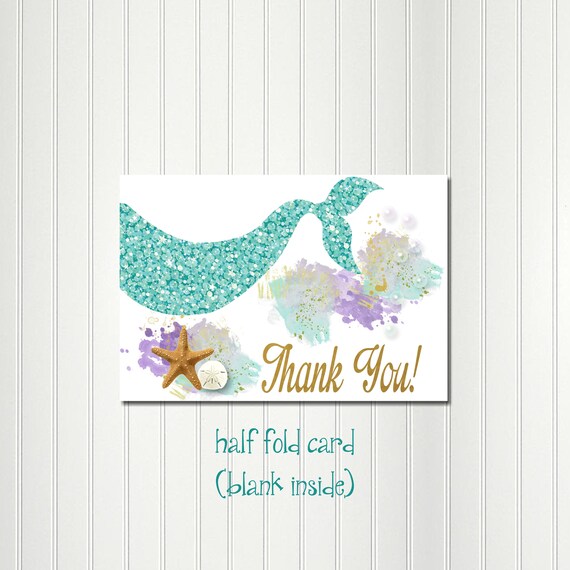 Mermaid Thank You, Mermaid Note Card, Mermaid Party Thank You Card, Mermaid Tale, Thank You Card, Thank You, Note Il_570xn