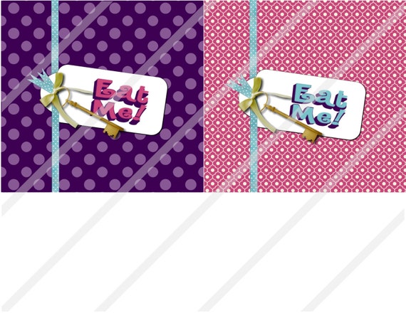 Mad Hatter Tea Party Alice's Wonderland EAT ME Aqua Candy Bar Wrappers Print or Digital Download Il_570xn