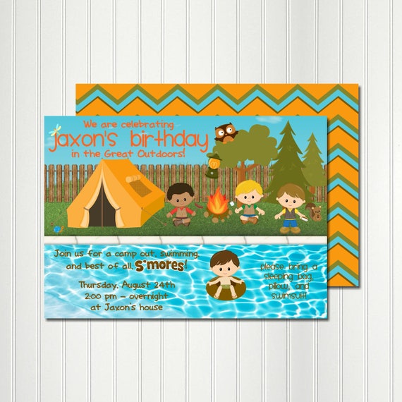 Camp Pool Party Invitation, Camp Invitation, Pool Party Invitation, Camping, Swimming, Pool, Camp Birthday, Swim Party, Campout, Sleepover Il_570xn