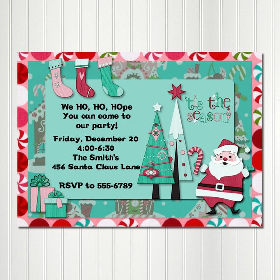 Christmas Invitation Ho Ho Ho Retro Invitation Birthday Christmas Party Custom Personalized Invitation Digital File Download Il_570xn