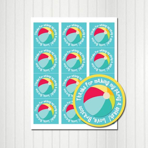 Beach Thank You Tags, Beach Favor Tags, Pool Party, Swim Party, Beach Ball, Splash Party, Stickers, Tags, Birthday Party Favor Tags 2.5 Il_570xn