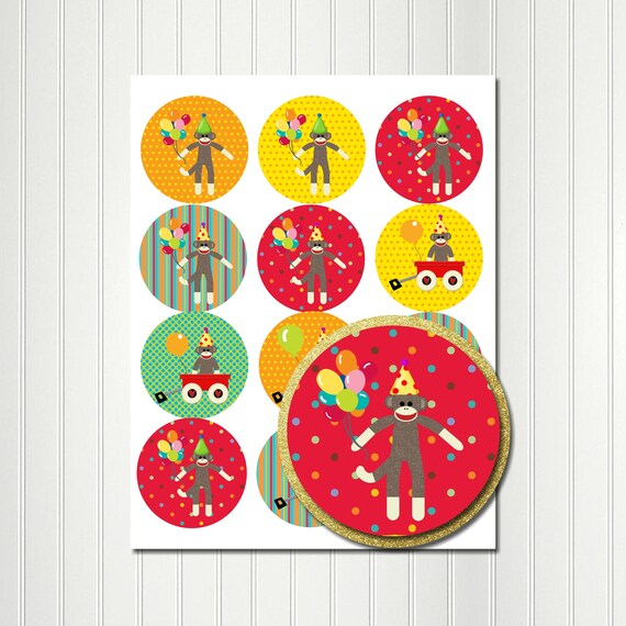 SOCK MONKEY Stickers, Sticker, Tag, Favor Tags, Monkey Birthday, Party Favor, Baby Shower 2.5 Il_570xn