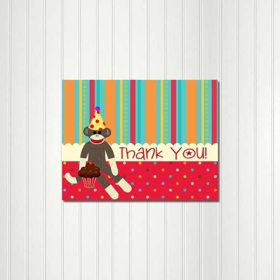 SOCK MONKEY Thank You, Sock Monkey Note Card, Thank You Card, Thank You, Note Il_570xn