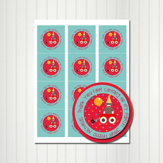 SOCK MONKEY Stickers, Sticker, Tag,Thank You Tags, Favor Tags, Monkey Birthday, Party Favor, Baby Shower 2.5 Il_570xn