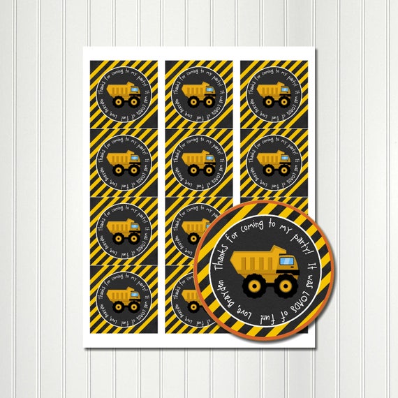 Construction Party Favor Tags, Thank You, Construction Stickers,Construction, Stickers, Favor Tag, Round Images, 2.5 Inch Il_570xn