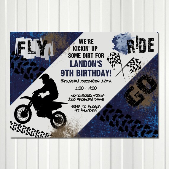 Motocross Invitation, Dirt Bike Invitation, Dirt Bike Party, KICKIN' UP DIRT, Birthday, Invitation Il_570xn