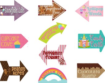 Candy Land Party, Candy Signs, Candyland, Arrows, Candy Party Decoration, Sweet Party, Sweet Signs