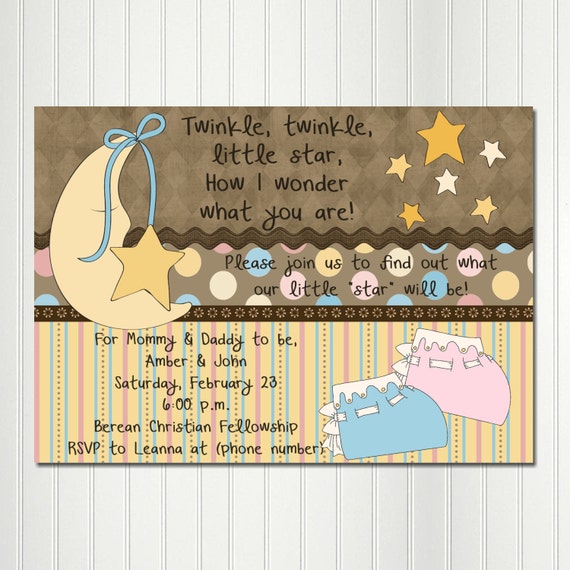 Gender Reveal Invitation, Star Invitation, Twinkle Twinkle Little Star, Baby Shower Invitation, Moon, Star, Invitation Il_570xn