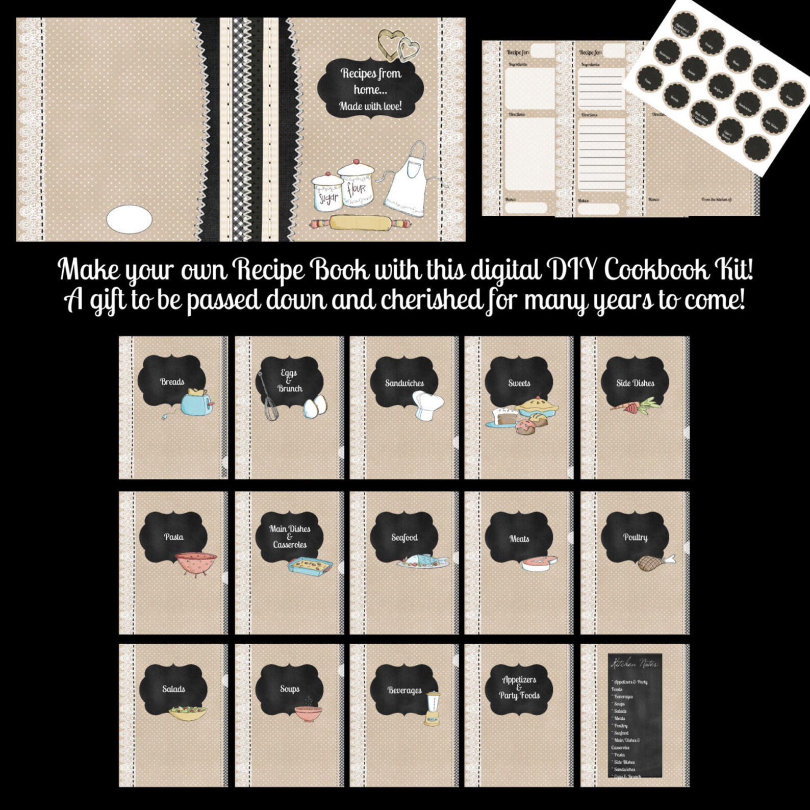 Recipe Book DIY Kit Homemade Cookbook Treasured Gift Digital Etsy