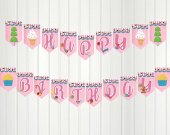 Candy Land, Candyland, Banner, Candy Happy Birthday Banner, Sweet Party, Sweet Birthday, Candy Bunting, Sweet Sixteen, Sweet Shop