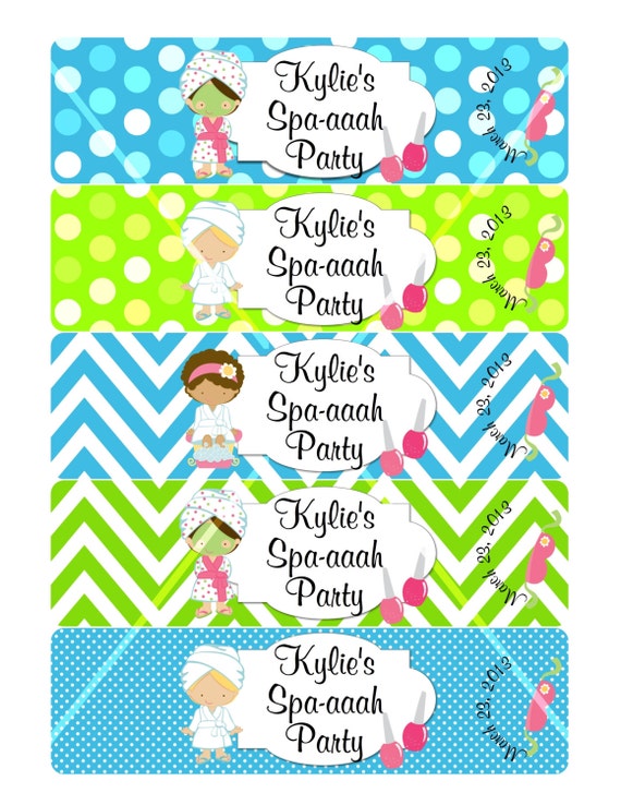 Spaaaah Spa Party Water Bottle Labels Print or Digital Download Il_570xn
