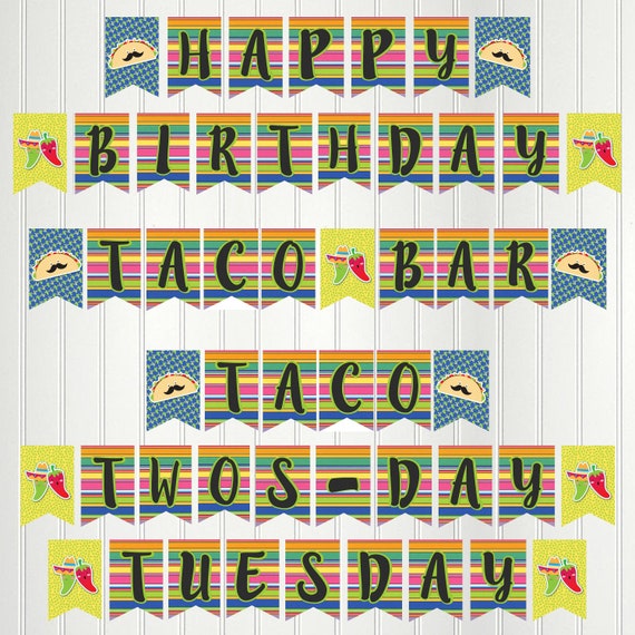 Taco Banner, Taco Twos-day, Taco Tuesday, Taco Bar, Happy Birthday Banner, Party, Birthday, Banner, Decoration Il_570xn