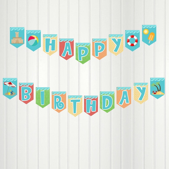 Pool Party Banner, Pool Happy Birthday Banner, Swim Party, Beach Party, Summer Party, Happy Birthday Banner, Summer, Beach, Pool, Swim Il_570xn