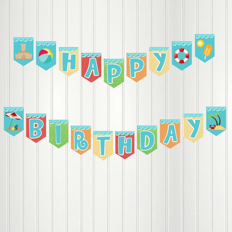 Pool Party Banner Pool Happy Birthday Banner Swim Party | Etsy