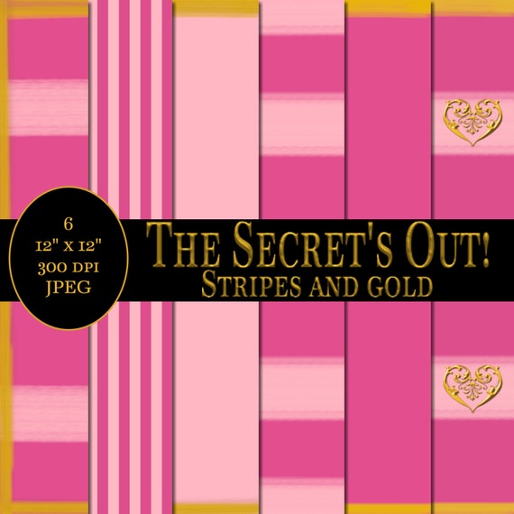 The Secret's Out Stripes and Gold Lingerie Shower Digital Scrapbook Papers Instant Download Il_570xn